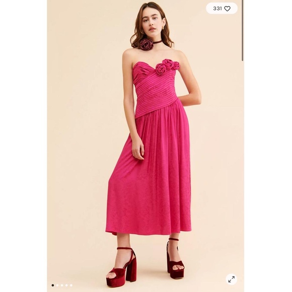 NWT Free People CY107905 Rosette Strapless Floral Pink Evening Dress 6 - Picture 1 of 16